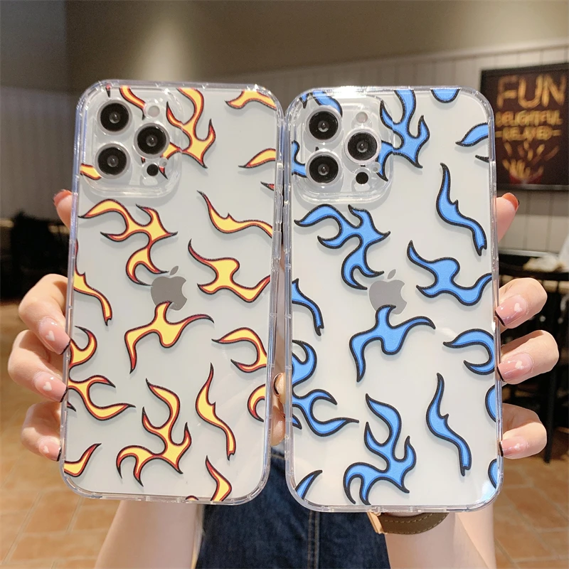 

Flame Phone Case For iPhone 11 12 mini Pro Max 7 8 Plus X XR XS MAX Transparent Shockproof Cases For iPhonecase