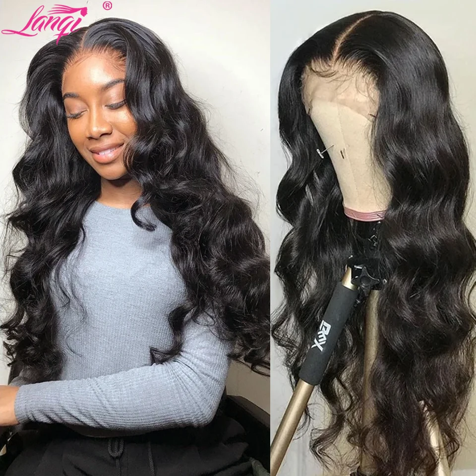 Lanqi 30 Inch Body Wave Lace Front Wig 4x4 Lace Closure Wig Pre Plucked Brazilian Wavy Human Hair Lace Frontal Wigs For Women