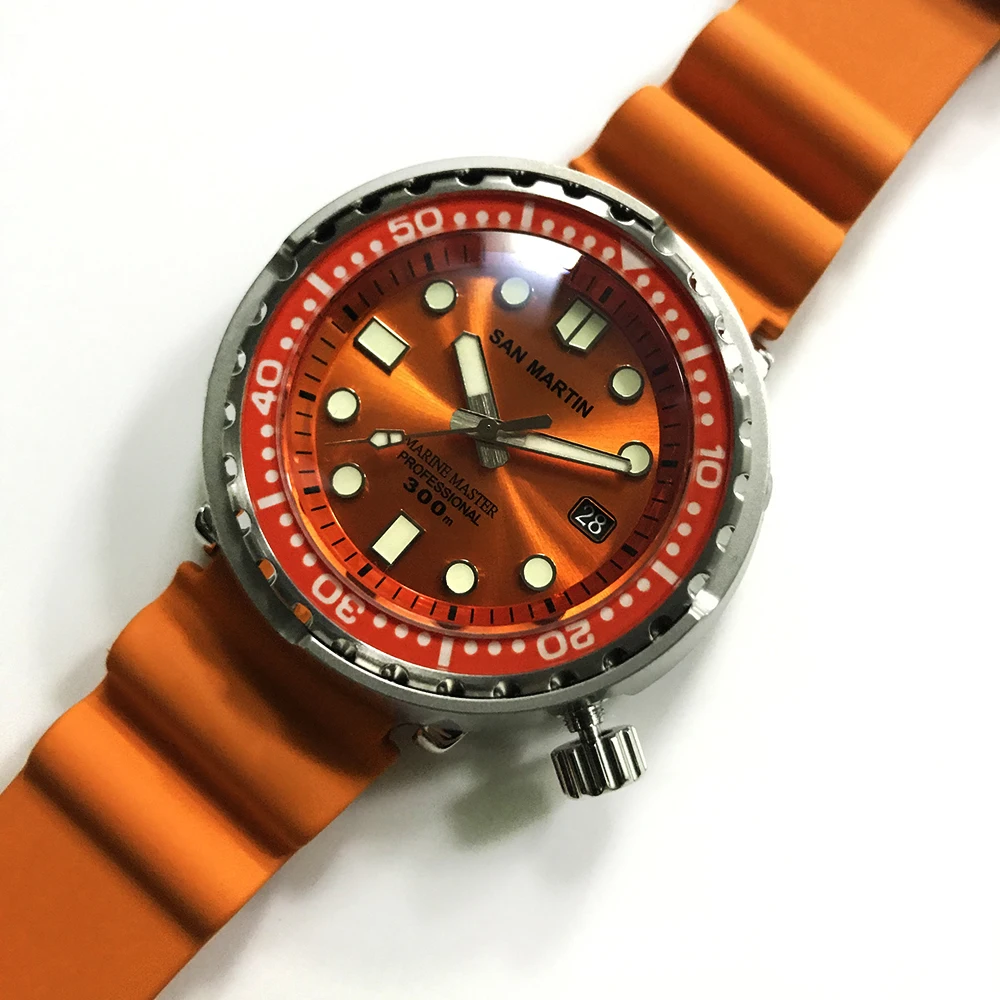 rubber strap orange Сан Мартин тунец SBBN015 модные автоматические часы NH35 механизм нержавеющая сталь дайвинг часы 300 м водостойкий керамический Безель - Цвет: rubber strap orange