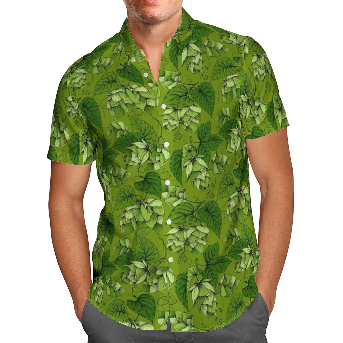 

Green Weeds Print Short Sleeve Shirts For Men Loose Cardigan Button Shirts Plus Size Hawaiian Style Summer 2021 Ventilated Shirt