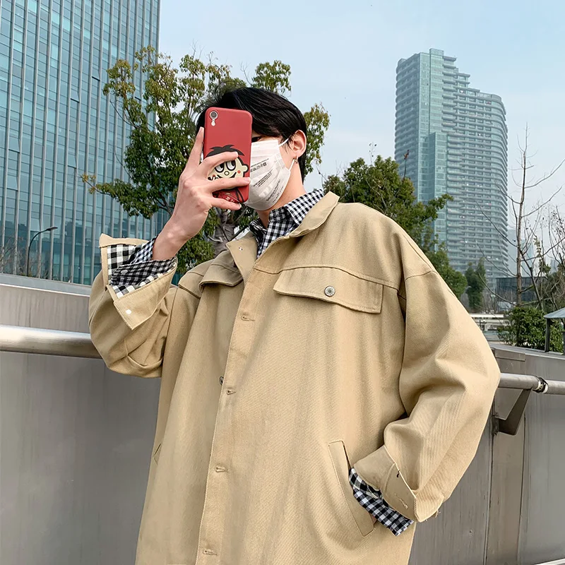 

Jackets Men Loose Solid All-match Korean Style Chic Mens Jacket Turn-down Collar Single Breasted High Quality Hot Sale Soft Coat