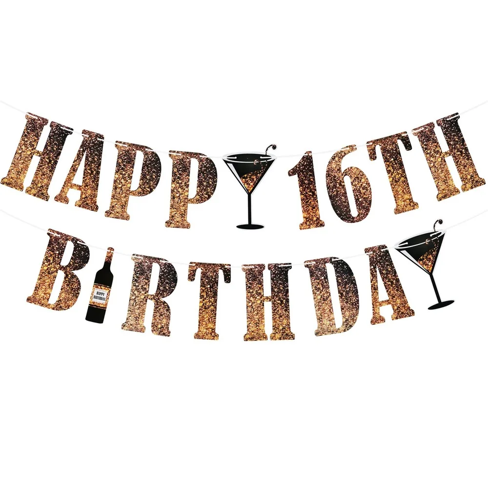 

Happy Birthday Balloons Photo Booth Frame Props Balloons Gold Black Banner Baby Shower Anniversary Event Party Decor Supplies