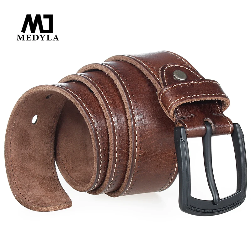 MEDYLA Genuine Leather Men Belt High Quality Luxury Strap Classic Vintage Pin Buckle Male Belt Jeans Belt for Men No interlayer