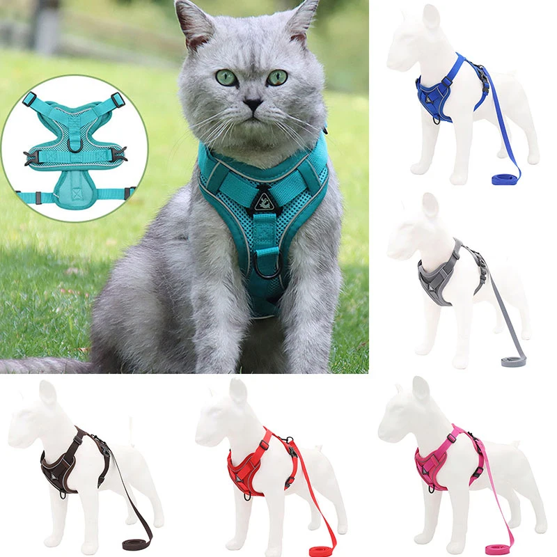 

Cat Harness and Leash Set for Escape Proof Cat Vest Harness With Reflective Strips Adjustable Soft Mesh Vest for Kitten Puppy