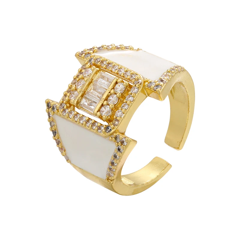 ZHUKOU золотого цвета квадратное Открытое кольцо черно-белое летнее эмалевое
