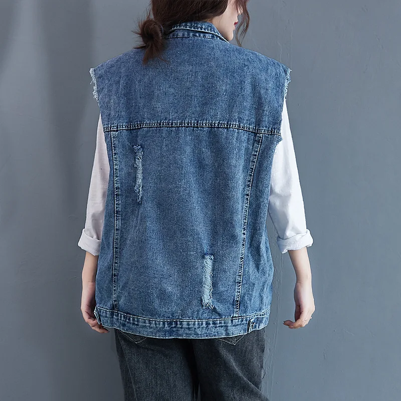 

Women Vests Plus Size 2021 Sleeveless Denim Vest Jacket Oversized Washed Vintage Jeans Coat Womens Vests Spring Outerwear Coat