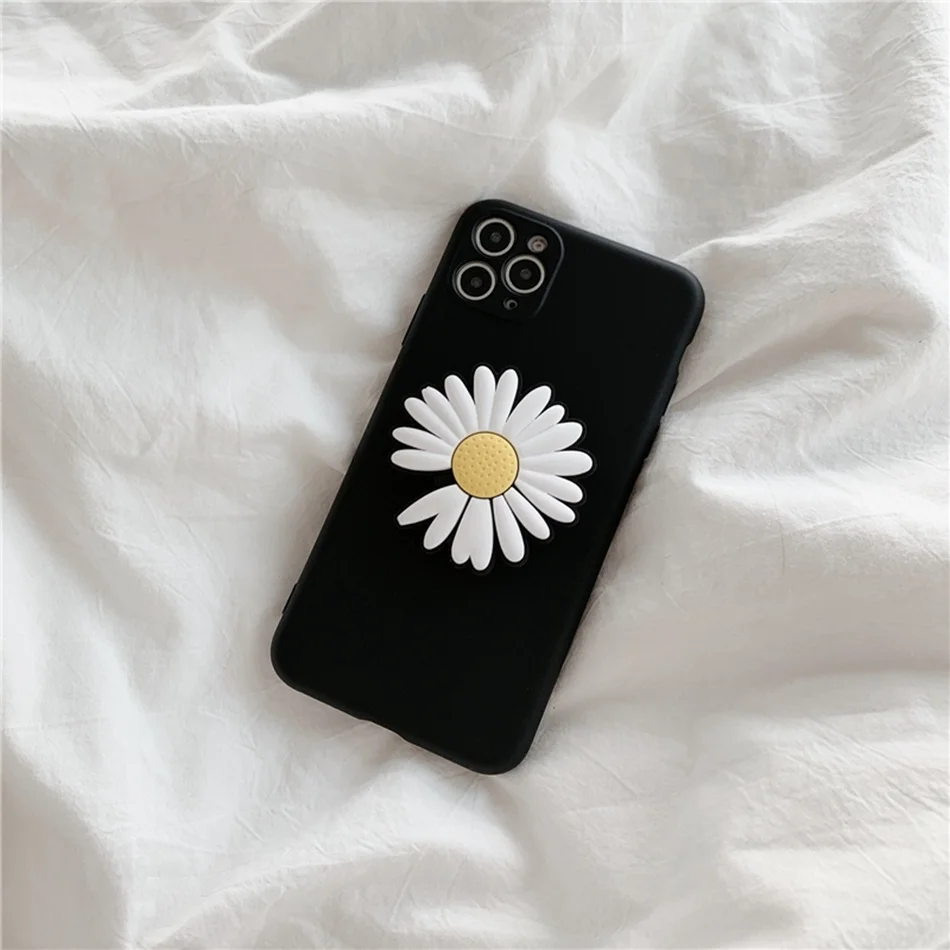 Liquid Silicone Case For iPhone 11 XR XS Pro Max Fashion Daisy Flower Stand Cover 7 8 Plus 6s SE 2020 Soft Coque |