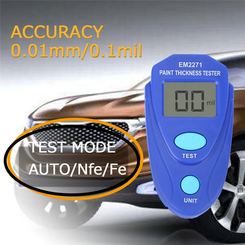 blue EM2271 Цифровой мини автомобильный толщиномер автомобильный тестер краски инструменты толщиномер измеритель покрытия корабль тестер инструмент - Цвет: blue