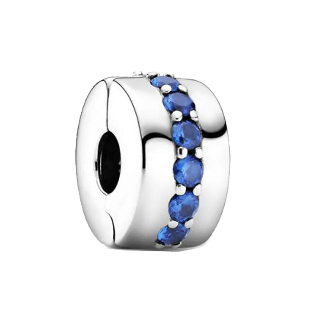 

2020 Winter New 925 Sterling Silver Beads Blue Shining Clip Charm fit Original Pandora Bracelet Christmas Jewelry