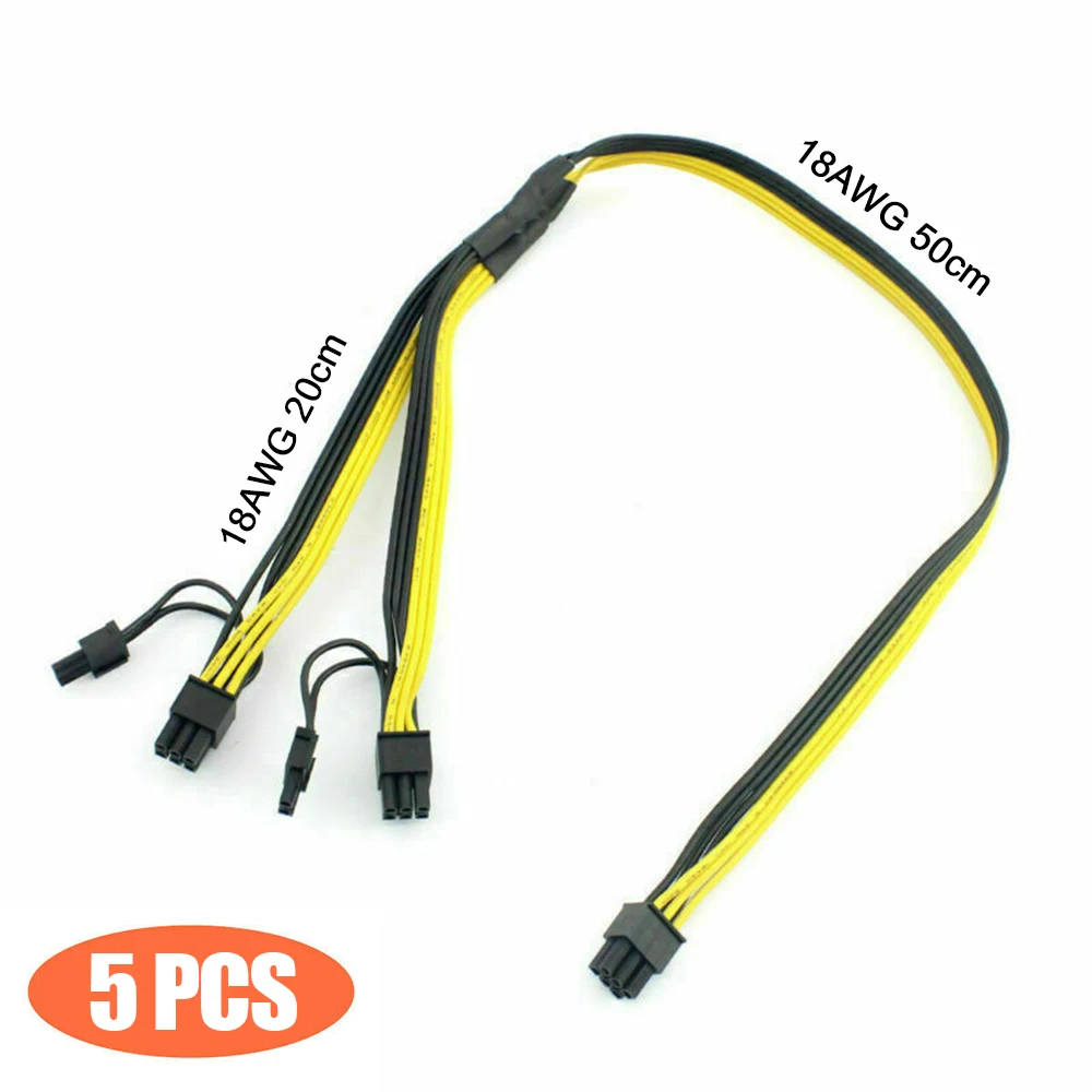 

5 шт. PCI-E 6-контактный двойной 6 + 2-контактный разветвитель питания кабель 18AWG графическая карта 6-контактный на двойной 8-контактный PCIE PCI Express к...