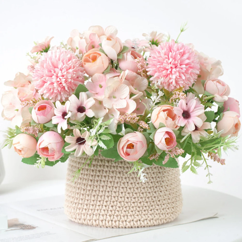 Искусственные шелковые цветы букет Буш Аранжировка для вечерние дома красочные