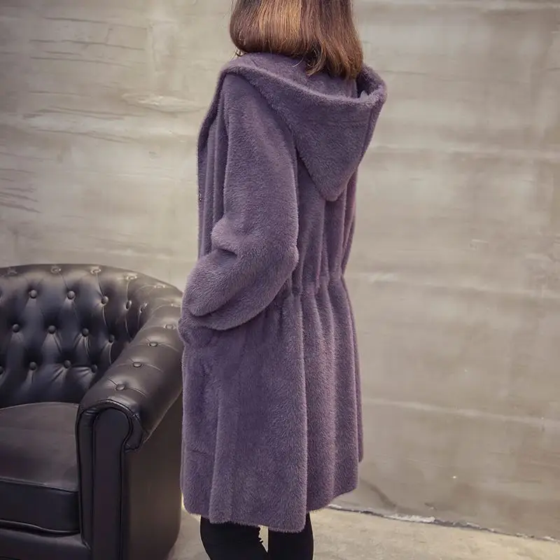 Женский вязаный кардиган из искусственной норки и кашемира свободный свитер с