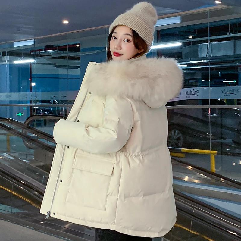 Модная зимняя куртка женские парки с капюшоном свободное Женское пальто