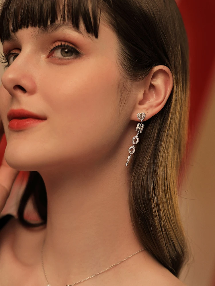 

Letter Tassel Long Drop Earrings 925 Sterling Silver Pixel Charm Zircon Cute Earrings Jewelry Accessories For Women