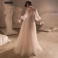 fivsole high neck a line wedding dress 2021 vestidos de novia charming lace appliques formal wedding bridal gowns custom made