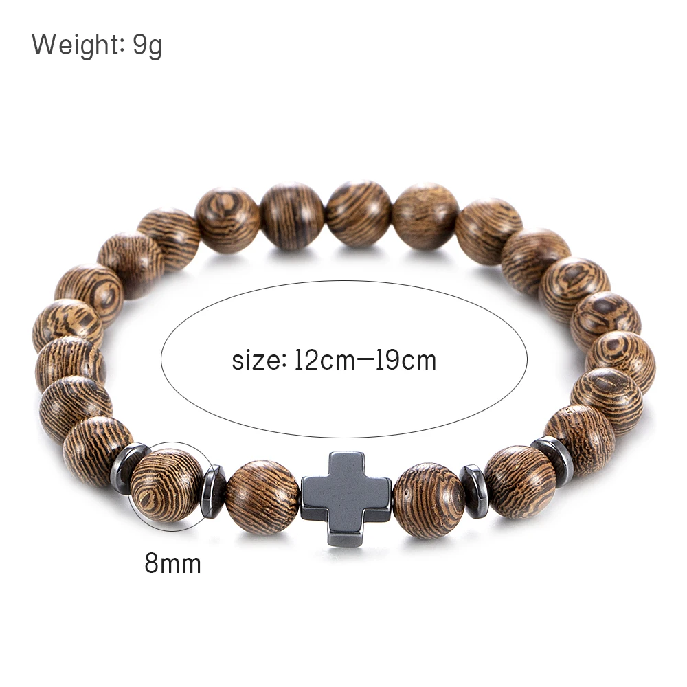 

2019 New Fahsion Women Men Hematite Cross Wooden Bracelets Stretchy Bracelet Beads Party Yaga Bracelets Jewelry Gift