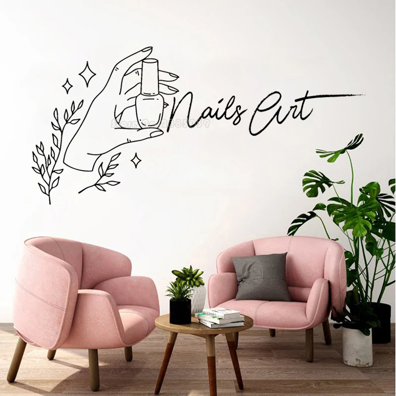 

Nail Art Wall Sticker Vinyl Decoration Interior Design Beauty Nail Salon Decal Fashion Girl Woman Room Window Decor Mural LL2689