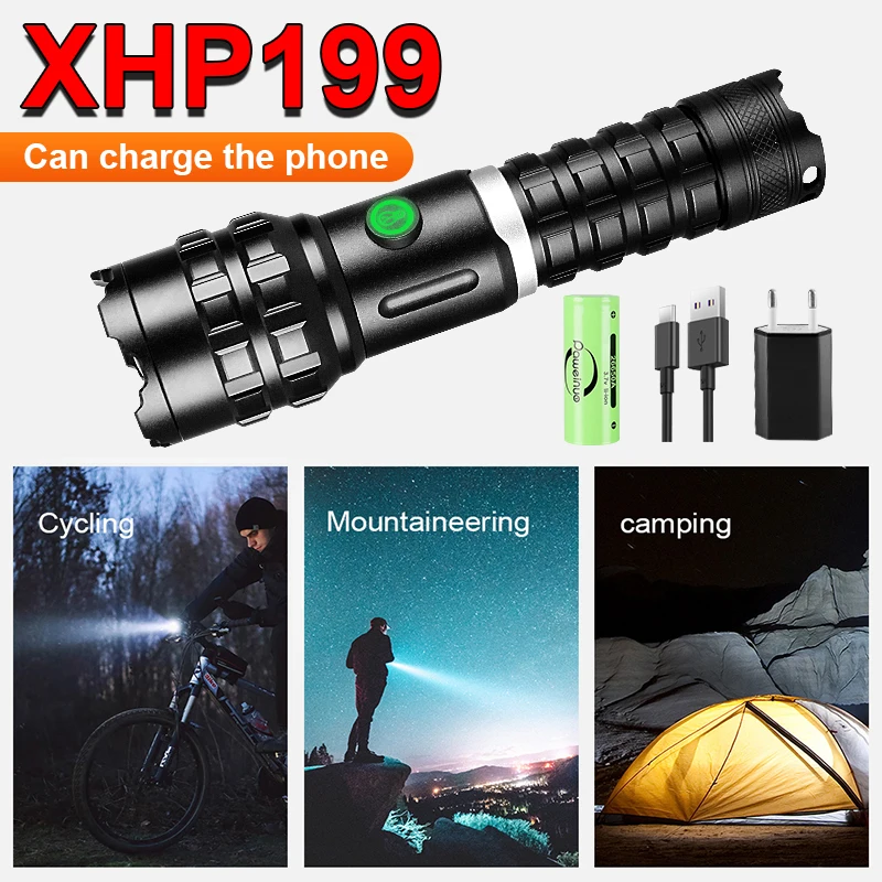 Новинка тактический светодиодный фонарик XHP199 перезаряжаемый мощный яркий