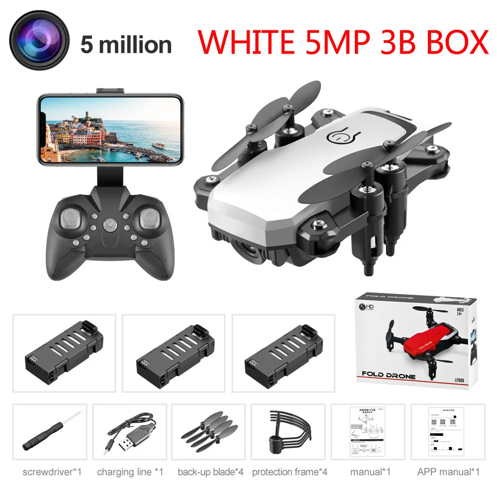 White 5MP 3B LF606 квадрокоптер мини Дрон с 4K камерой HD складные дроны один ключ возврат FPV Следуйте за мной RC вертолет Квадрокоптер детские игрушки - Цвет: White 5MP 3B