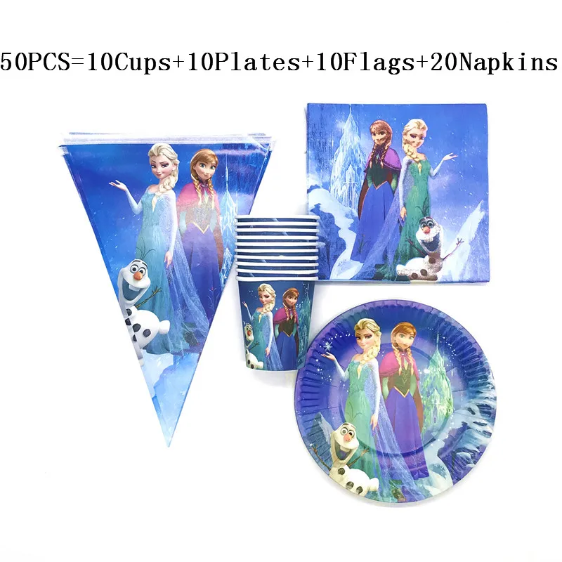 

80Pcs/Lot Frozen Theme Children Birthday Party Cups Plates Flags Napkin Wedding Family Party Hanging Banner Decoration Supply