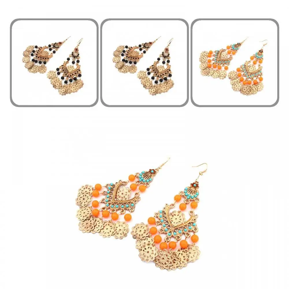 

Chic Women Beads Hollow Flower Fan Shape Dangle Drop Hook Earrings Jewelry Gift