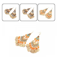 chic women beads hollow flower fan shape dangle drop hook earrings jewelry gift