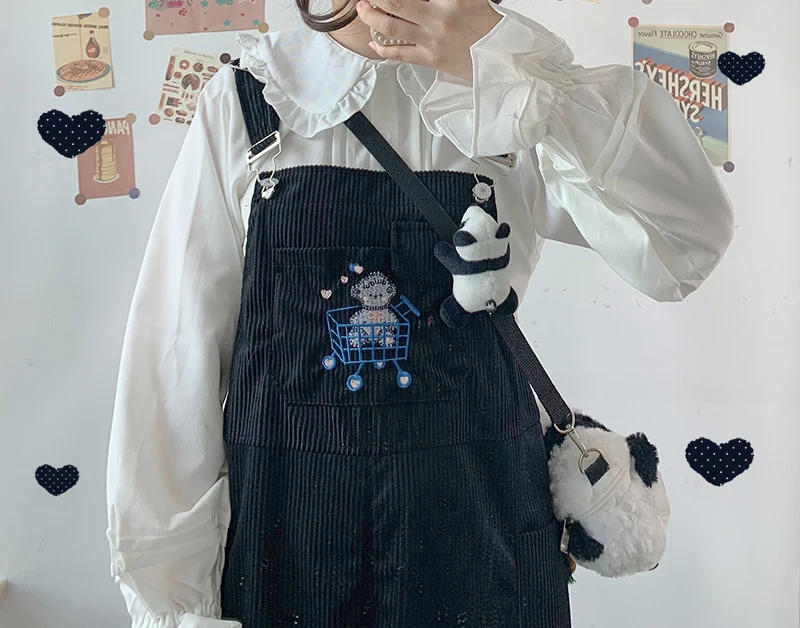 Зимний теплый комбинезон из вельвета с милым сердцем и вышивкой в стиле карикатуры для женщин.