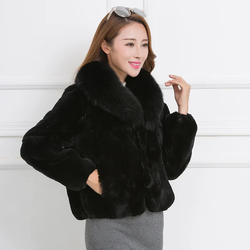 

2020 Full Pelt Real Rex Rabbit Fur Coat Natural Fur Coats With Genuine Fox Fur Collar Winter Jackets For Women WYQ832