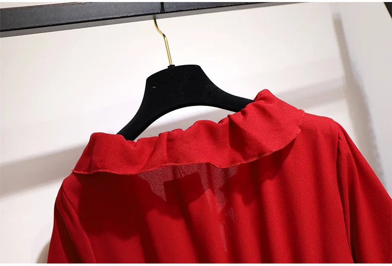 Женская одежда платье 2020 летнее винтажное красное Черное шифоновое с оборками на