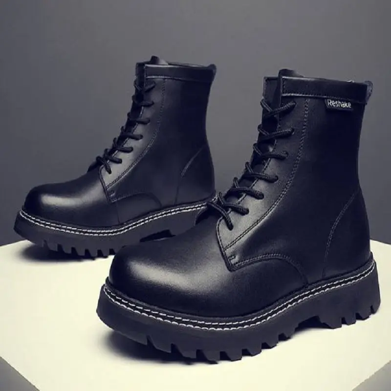 Ботильоны мужские из бычьей кожи кожаные ботинки на шнуровке зимняя обувь