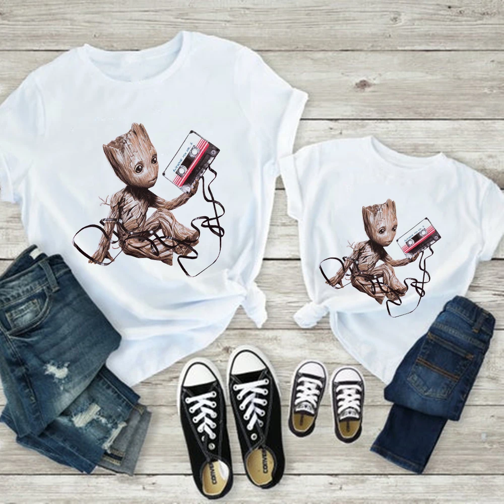 

Disney Fashion Femme Vetement Groot Dad and Son Matching Clothes Family Look Mother Daughter Alike T-shirt Children's Clothing