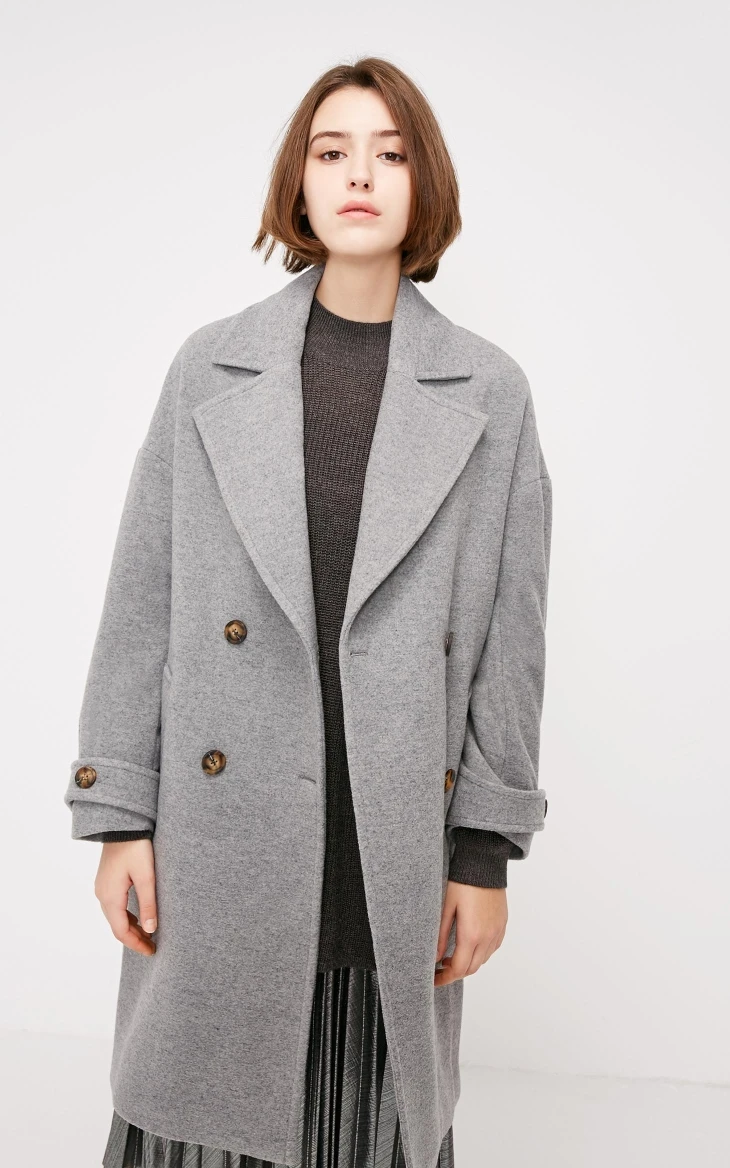 Vero Moda осень зима лацкан воротник двубортное шерстяное пальто | 318327564