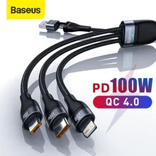 Baseus 3 in 1 USB Cable For iPhone 13 12 Pro Max 100W Fast Charging Micro USB Type C Cable For Macbook Pro Samsung Xiaomi