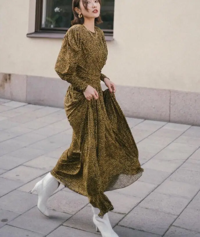 Женское трикотажное платье макси с леопардовым принтом fauve Jucienne круглый вырез