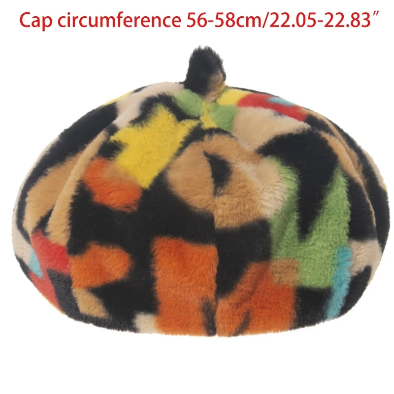 

Women Winter Warm Fuzzy Plush Beret Cap Abstract Graffiti Letters Floral Printed Vintage Artist Painter Outdoor Travel Octagonal