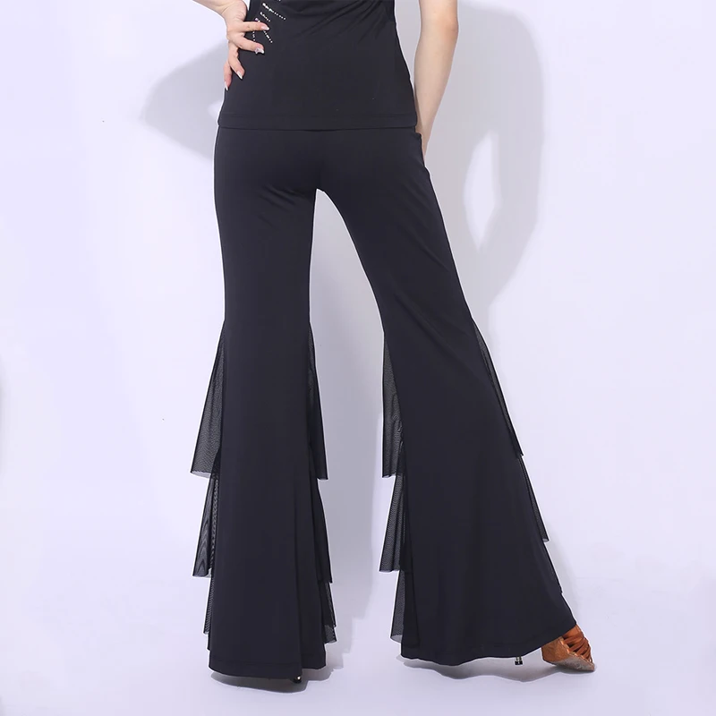 

Black Latin Dance Pants Women Ballroom Competiton Dance Costume Gauze Practice Clothing Performance Ballroom Trousers VDB1961
