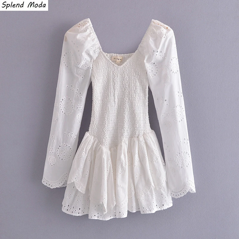 

Женское винтажное платье с V-образным вырезом, однотонное асимметричное платье с рукавами-фонариками и оборками на резинке, осень 2021