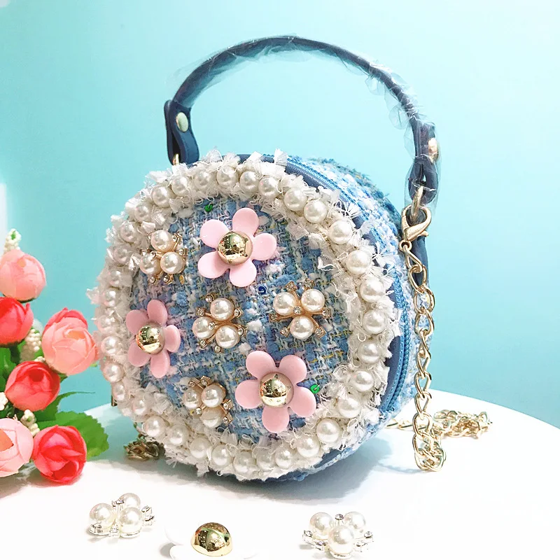 Small Purses and Handbags for Kids Shoulder Bags Girls Pearl Flowers Princess Messenger Crossbody Bags 1-3 Years Old Baby Bags