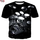 Футболка X219 мужская с 3D-принтом, смешная рубашка с басом и барабаном, топ с коротким рукавом в стиле унисекс, с музыкальным инструментом, на лето