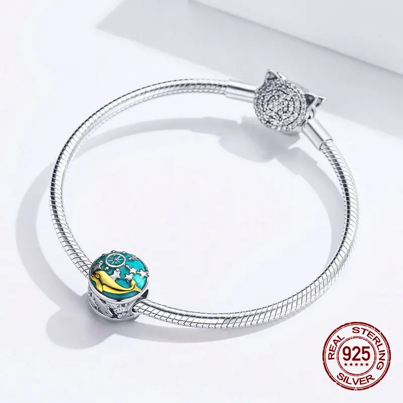 womak enamel whale round beads fit bangle charms bracelet 925 sterling silver charm women luxury jewelry DIY gift | Украшения и