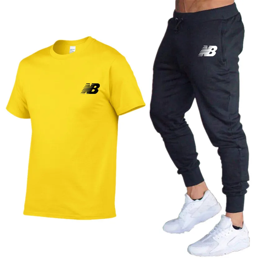 

2021New Men's Summer Leisure Sets T-Shirt+Pants Two Pieces Casual Tracksuit Male Sportswear Gym Brand Clothing Sweat Suit