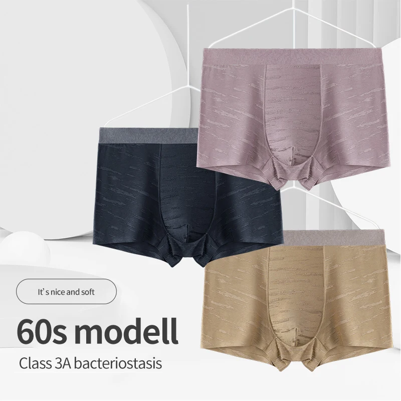 Brand 60S Modal Men Underwear 3A Copper Ion Antibacterial Men Soft Breathable Boxers 3pcs Male High Elasticity Panties Shorts