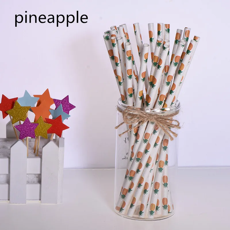 pineapple 25 шт eco-friendly зеленый бамбук бумажные, с пандой соломинки для дня рождения Свадебная вечеринка Baby Shower украшения событие для питьевой воды - Цвет: pineapple