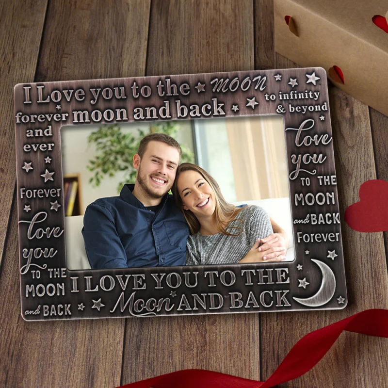 

LASODY Mr & Mrs Picture Frame Wedding Registry Anniversary Gifts 4x6 Inch I Love You To The Moon And Back Valentines Gifts