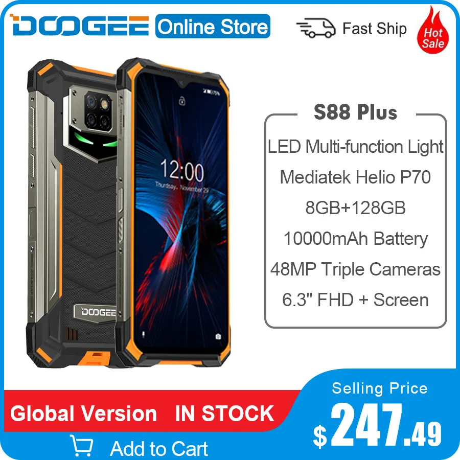 DOOGEE S88 плюс прочный мобильный телефон 10000 мАч 8 Гб Оперативная память 128 Встроенная