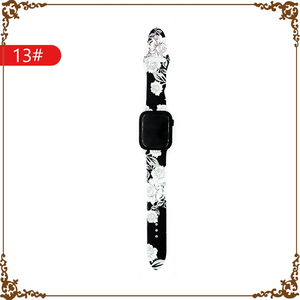 13 Цветочный ремешок для apple watch, 4 ремешка, 44 мм, 40 мм, ремешок correa iwatch, 42 мм, 38 мм, силиконовый браслет, apple watch, 5, 4, 3, 2, аксессуары для часов - Цвет ремешка: 13