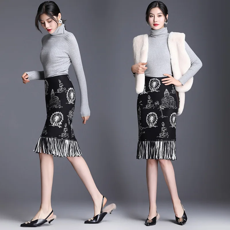 

2021Summer New Elastic High Waist Slim Simple Black Bag Hip Skirt Casual Stretch All-match Women A-line Long Skirt Free Shipping