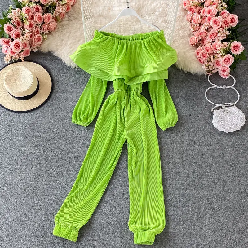 Свободные повседневные плиссированные брюки-шаровары с высокой талией оборками