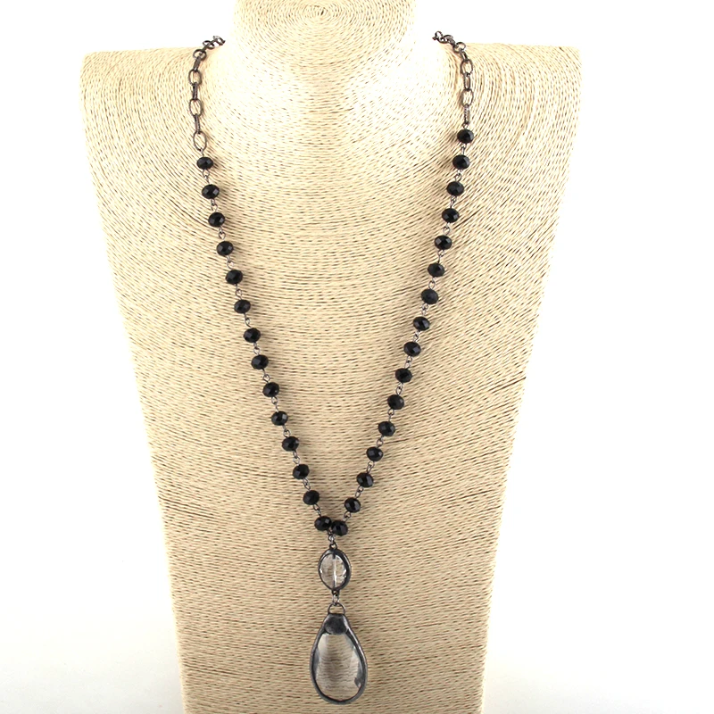 MOODPC Fashion Bohemian Sieraden Zwart Pistool Vergulde Ketting Zwart Glas Rozenkrans Ketting Hanger Kruis Kettingen MOODPC Fashion Bohemian Sieraden Zwart Pistool Vergulde Ketting Zwart Glas Rozenkrans Ketting Hanger Kruis Kettingen