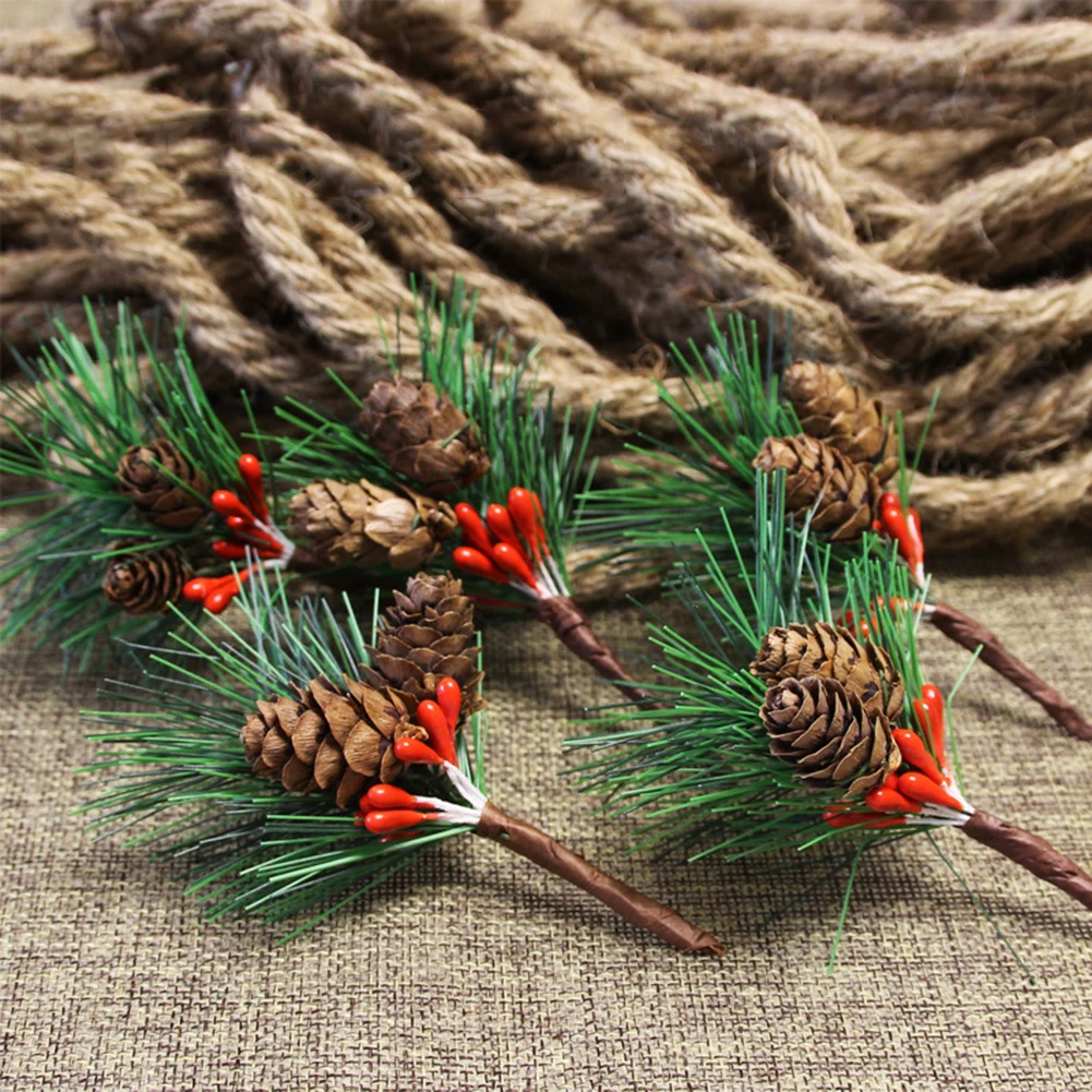 

12pcs Artificial Flower Berry Pine Cone Picks Stems with Holly Branches Christmas village Tree Hanging diy Ornament Pine Cone